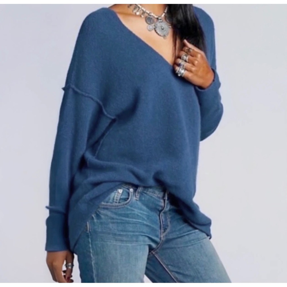 Free People Wool Yak Blend V-neck Knit Oversize Slouchy Pullover  Boho Chic XS